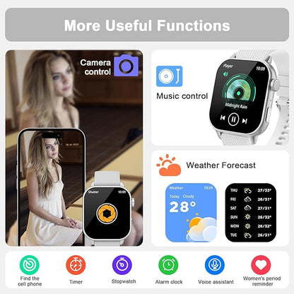 Smart Watch for Men Women, 1.85'' AMOLED HD Fitness Watch with 120+ Sports Modes, Bluetooth Call/Heart Rate/Sleep Monitor/Pedometer, Smartwatch for Android iOS, IP68 Waterproof, Silver