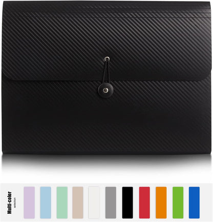 Expanding File Folder with 13 Pockets - Accordion Filing Folder for Documents - Aesthetic Black Paper Organizer for Work, School, Home, Office
