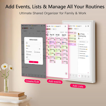 15.6 Inch Digital Calendar, Full HD Touchscreen Smart Planner for Family Schedules - Wall & Desk Mount, Great for Seamless Daily Planning & Household Organization, with LED Reminder Light