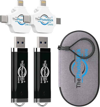 ThePhotoStick Omni 128GB (2 Pack) - Secure Photo & Video Backup | ThePhotoStick Omni Protective Case - Water Resistant & Shockproof USB Storage