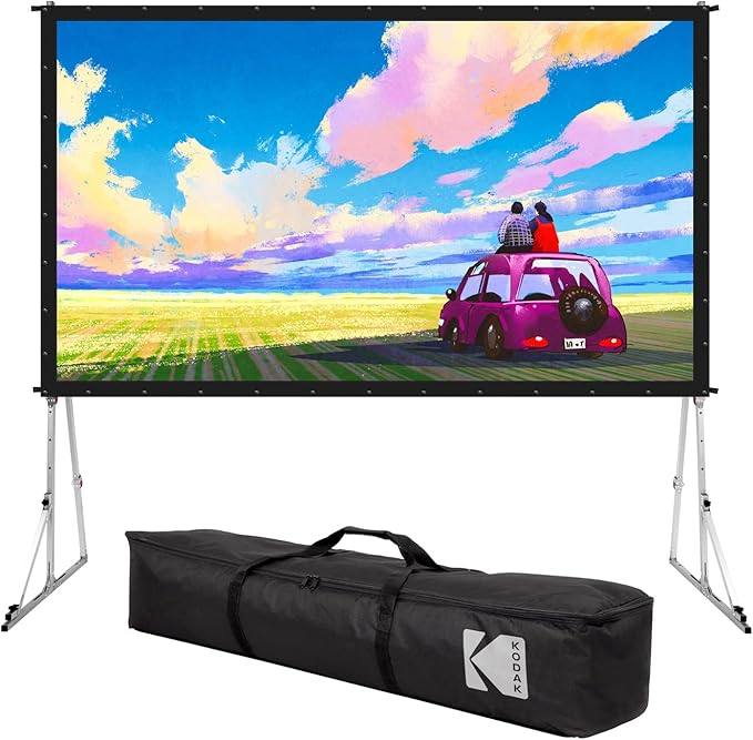 Kodak 120” Dual Projector Screen w/Stand | Fast Fold Gray Front & Rear Projection Backdrop for Outdoor & Indoor Movies with Tripod, Outdoor Stability Kit, & Black Storage Carry Case