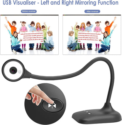 USB Document Camera for Teachers, Webcam/Doc Camera for Classroom with A3 Format, 3-Level LED Lights, Image Invert, Fold, Dual mic for Mac OS, Windows, Zoom, OBS Work with Distance Learning