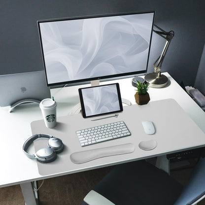 Bloss Leather Desk Pad and Keyboard Wrist Rest, Large Mouse Pad + Keyboard Pad+Mouse Wrist Support, Non-Slip Desk Mat Protector for Office, Home(31.5×15.7 Inches, Light Grey)