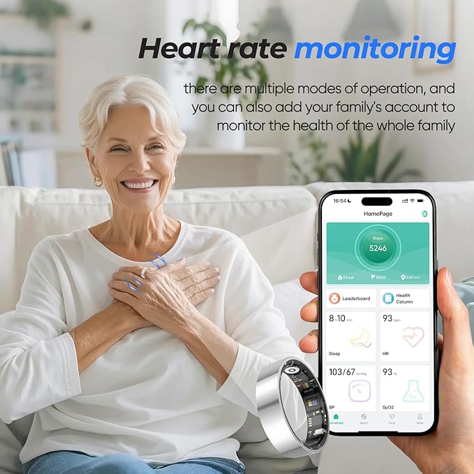 Smart Ring IP68 Waterproof，5-Day Long Battery Life, No Subscription Fee，Fitness Health Tracker for Men Women, Heart Rate & Sleep Monitoring Daily Use，iOS&Android Compatible (Silver, 12)