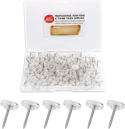 Push Pins 200-count Flat Clear Thumb Tacks Steel Point and Plastic Head for Corkboard and Wooden Photo Wall