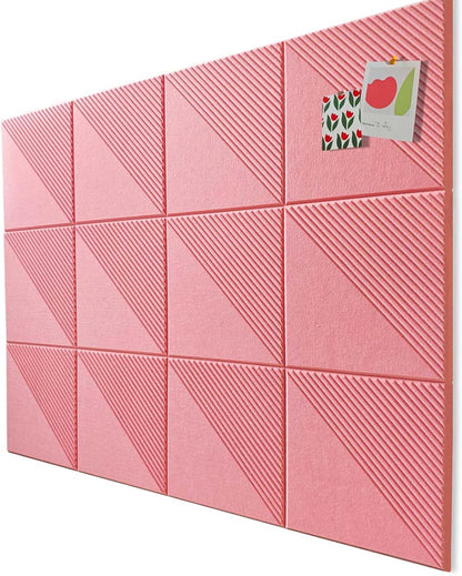 Large Cork Board for Walls 48"x 36", 12 Pack Felt Wall Tiles with Safe Removable Adhesive Tabs, Cork Board for Office,Pinboard Bulletin Board - Pink