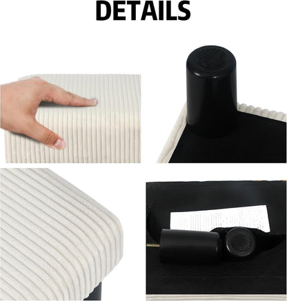 Joveco Small Foot Stool Ottoman, Corduroy Square Footstool Upholstered Footrest Foot Rest for Chair, Under Desk, Office, Living Room, Thick Stripes White