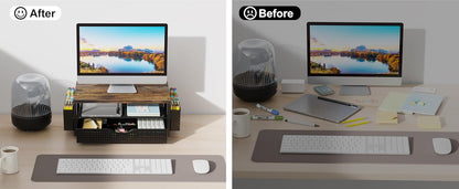 gianotter Wood Monitor Stand Riser, Office Desk Shelf Organizer, Desk Organizer with Drawer and Pen Holder, 2-Tier Computer Stand, Office Organization (Wood)