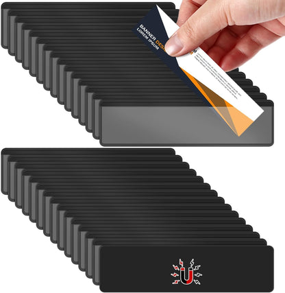 30 Pcs Magnetic Label Holders Pallet Rack 4.3 x 1.2 Inch Clear Business Card Holders with Magnet File Cabinet Labels Magnet for Metal Shelf Whiteboard Bins Office Gift(Black)