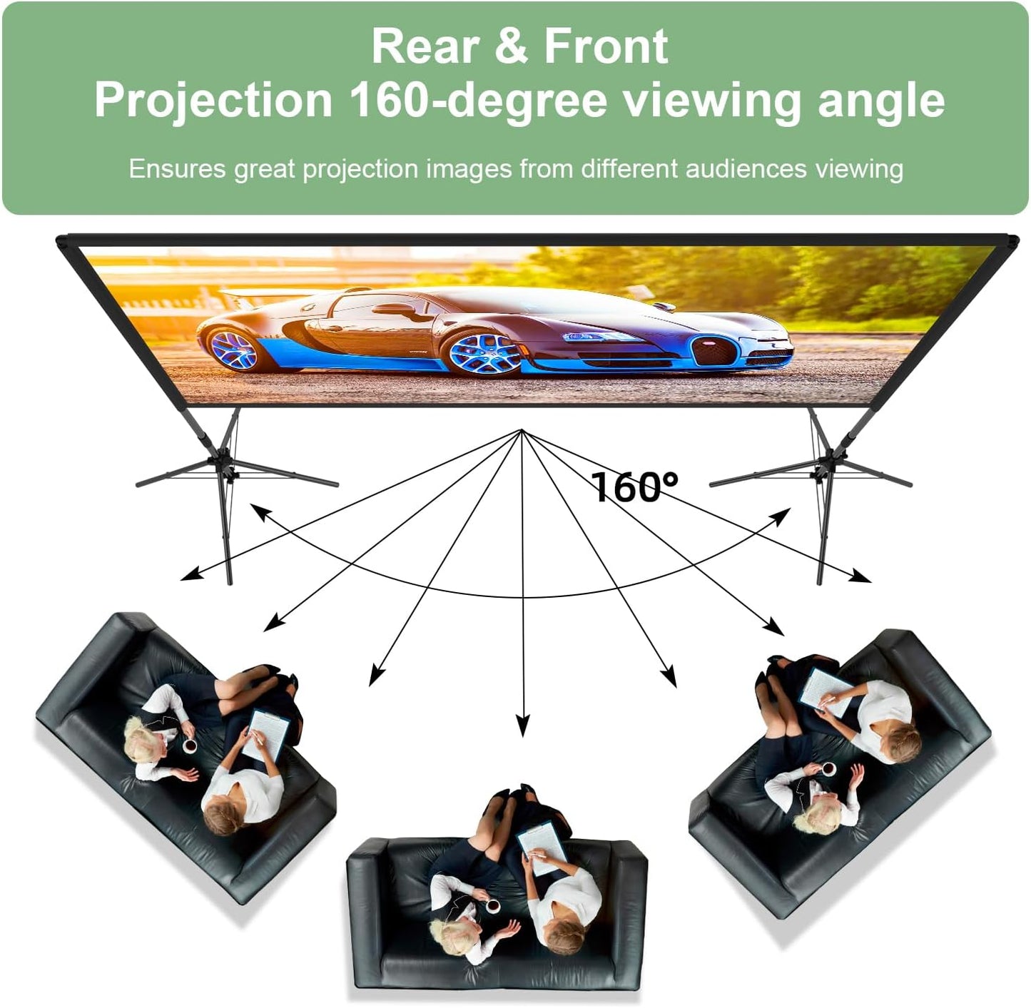 Projector Screen with Stand,DUYIKJ 100 inch Portable Outdoor Indoor Projector Screen Rear Front Projection Screen Lightweight Movie Screen16:9 4K HD with Four-Legged Frame Carry Bag for Home Theater
