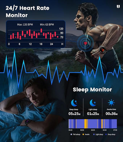 LIGE 1.43" AMOLED Smart Watch for Men with Flashlight, Bluetooth Calling, 100+ Sport Modes, 530mAh, IP68 Waterproof Fitness Tracker for Workout, iOS Android Compatible, Black Steel Black Silicone