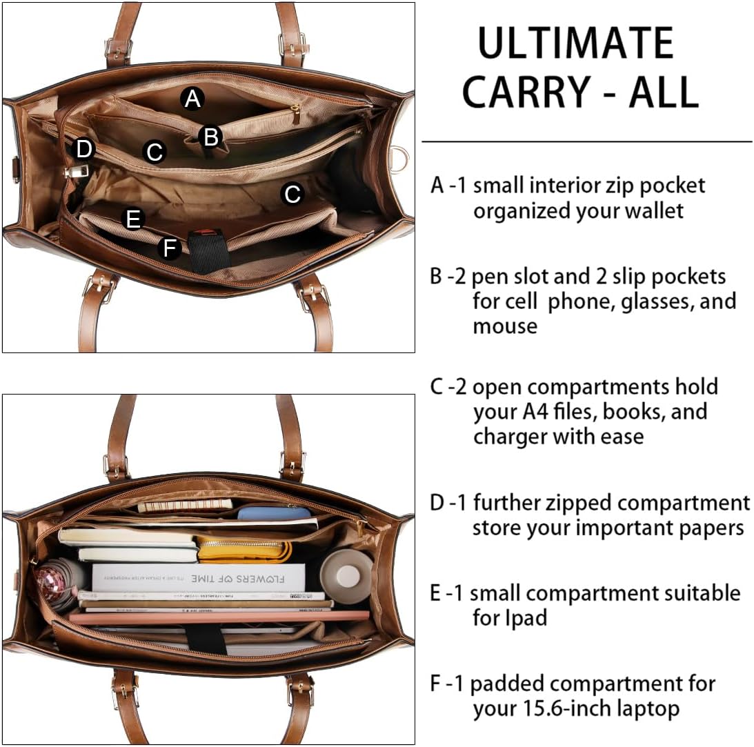 Laptop Bag for Women Waterproof Lightweight Leather 15.6 Inch Computer Tote Bag Business Office Briefcase Large Capacity Handbag Shoulder Bag Professional Office Work Bag