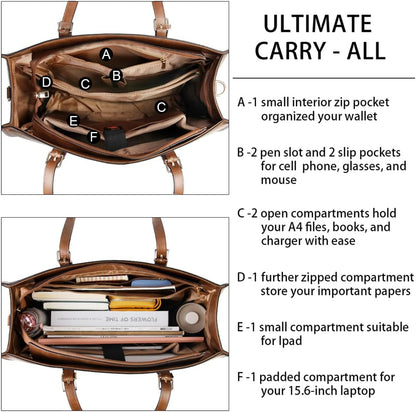 Laptop Bag for Women Waterproof Lightweight Leather 15.6 Inch Computer Tote Bag Business Office Briefcase Large Capacity Handbag Shoulder Bag Professional Office Work Bag