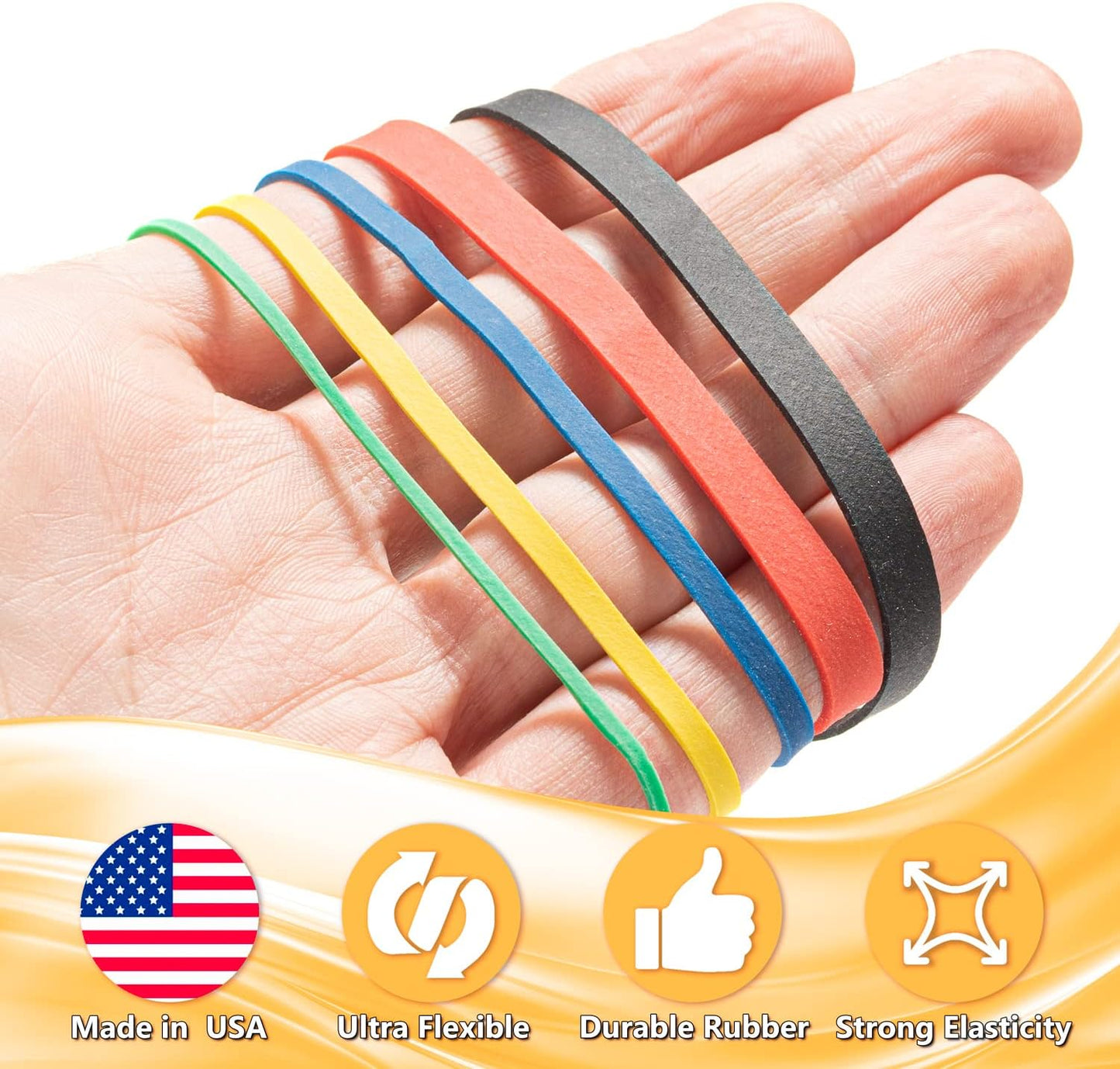 Rubber Bands Assorted Size & Color, Made In USA, 1 LB