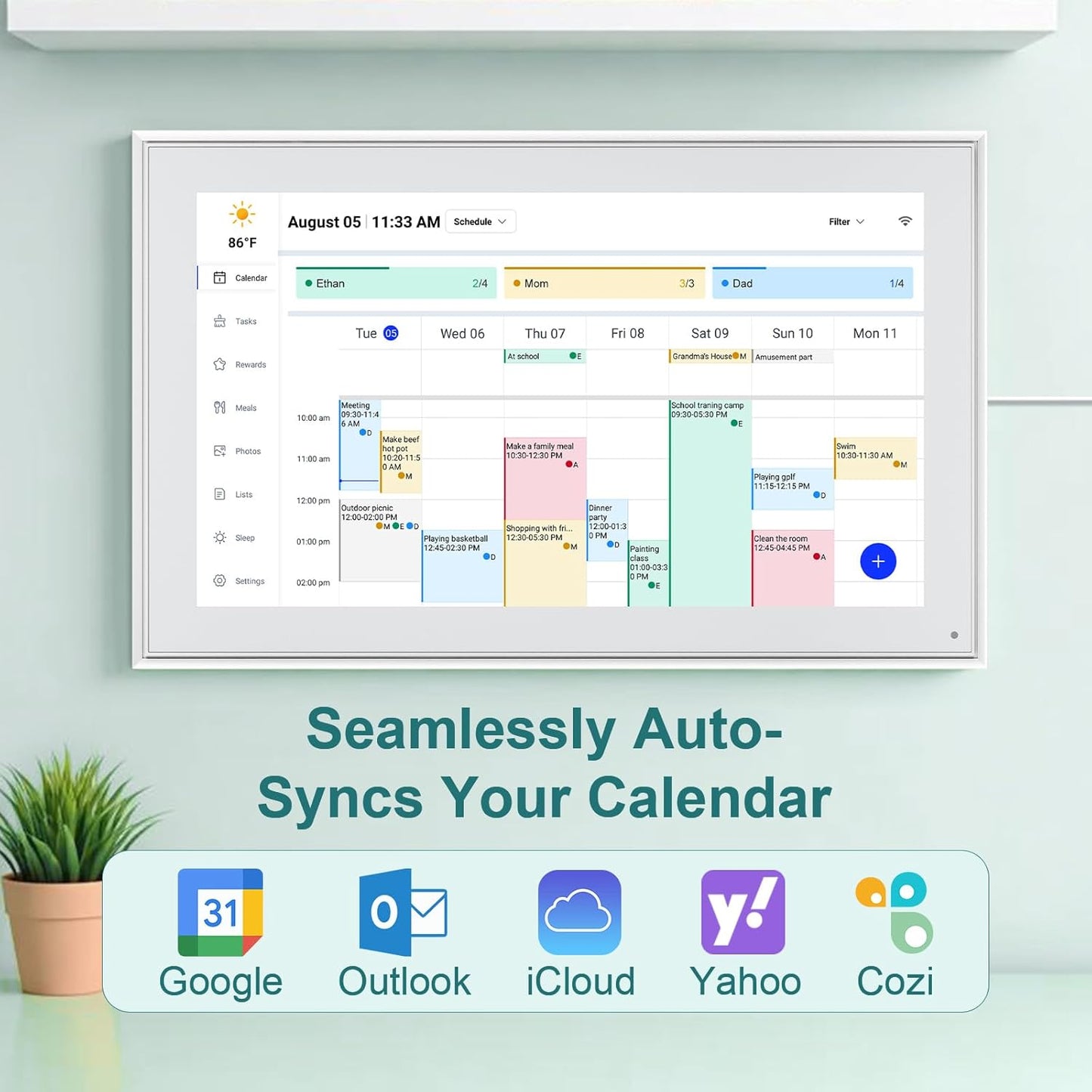 Digital Calendar, 15.6inch Smart WiFi Digital Calendar&Chore Chart, 1920 * 1080 IPS Touch Screen HD Display for Family Schedules, Wall-Mounted, Share Moments Instantly from Anywhere (White, 15.6 inch)