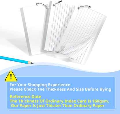 Index Cards 3x5 Inches, 300 PCS, White Flash Cards With Ring, Punched Lined Study Card Ruled Flashcards Notecards, Ruled Front And Blank Back, Note Card for School, College And Home