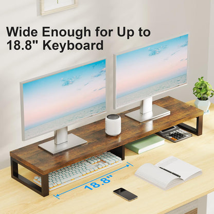 Zimilar Dual Monitor Stand Riser, Large Monitor Stand for Desk, Wood Monitor Riser with Storage Organizer for Home Office, Monitor Stands for 2 Monitors, Desktop Wooden Monitor Riser for Computer