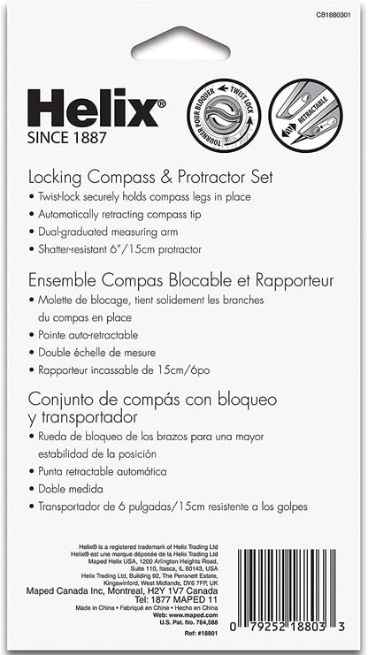 Helix - Plastic Locking Compass and Protractor - 2 Piece Set - Geometry, Drafting & Drawing