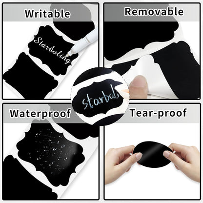 Starboling Chalkboard Labels,300 Pcs 2.4x1.6inch Irregular Labels Chalk Stickers with White Chalk Marker,Reusable Waterproof Blackboard Stickers,for Jars,Bottles,Storage Bins