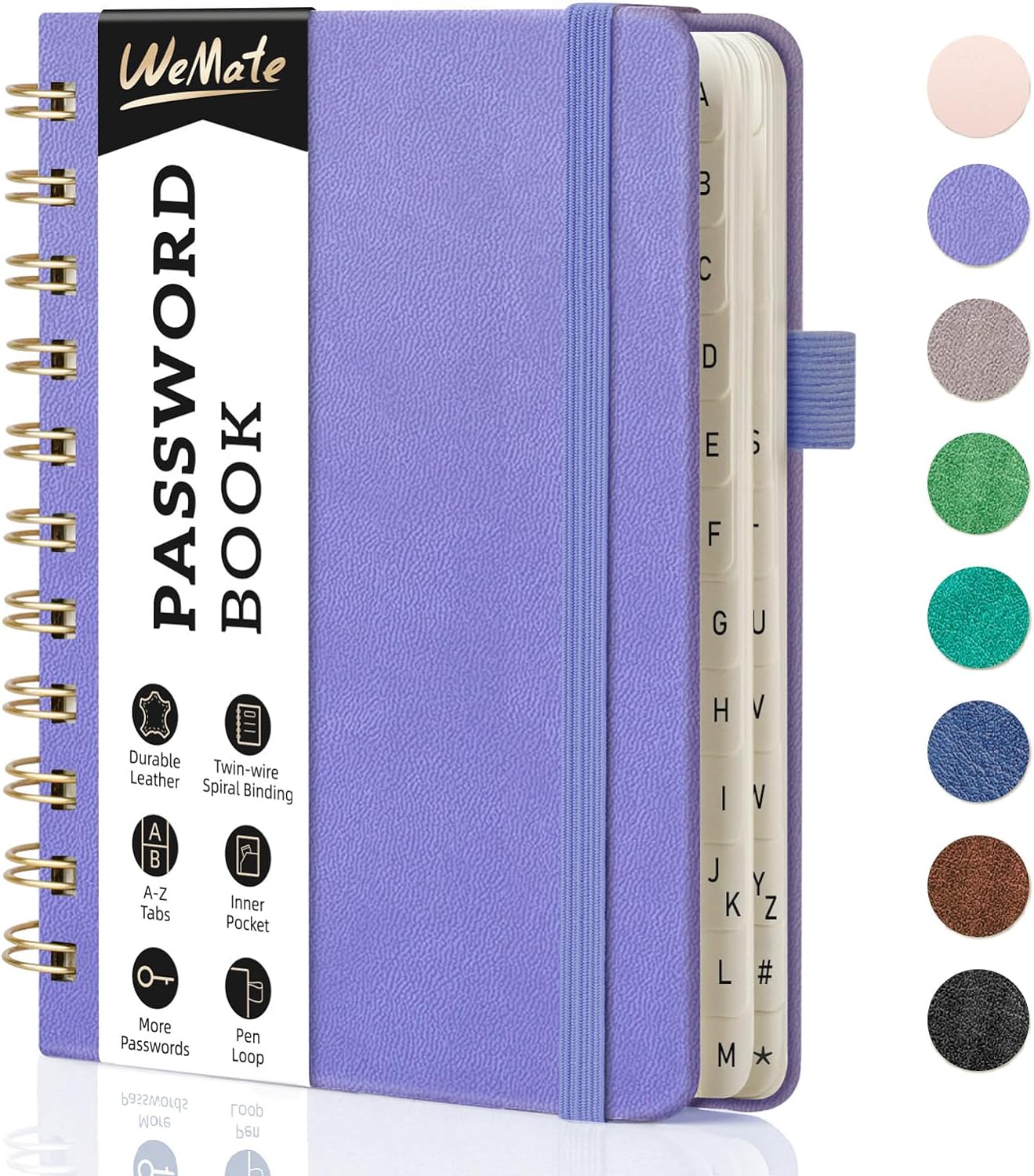 WEMATE Password Book with Alphabetical Tabs, Spiral Password Keeper Book for Seniors, Internet Password Notebook Password Journal Logbook Log in Detail, Small – 4.7''x 6'' (Purple)