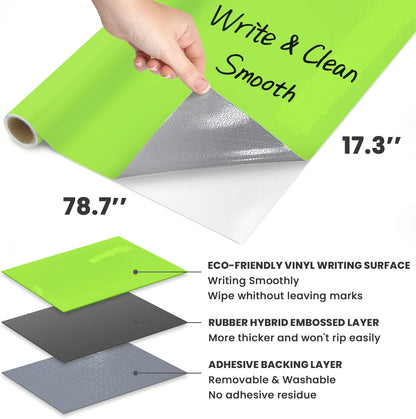 T&W SAME FILM White Board Dry Erase-Colorful Whiteboard Wall Sticker Roll 17.3''X78.7''-Self Adhesive Dry Erase Paper for Desk/Glass/Fridge/Office/Door/Classroom/Kids/Adults-3 Markers-Green