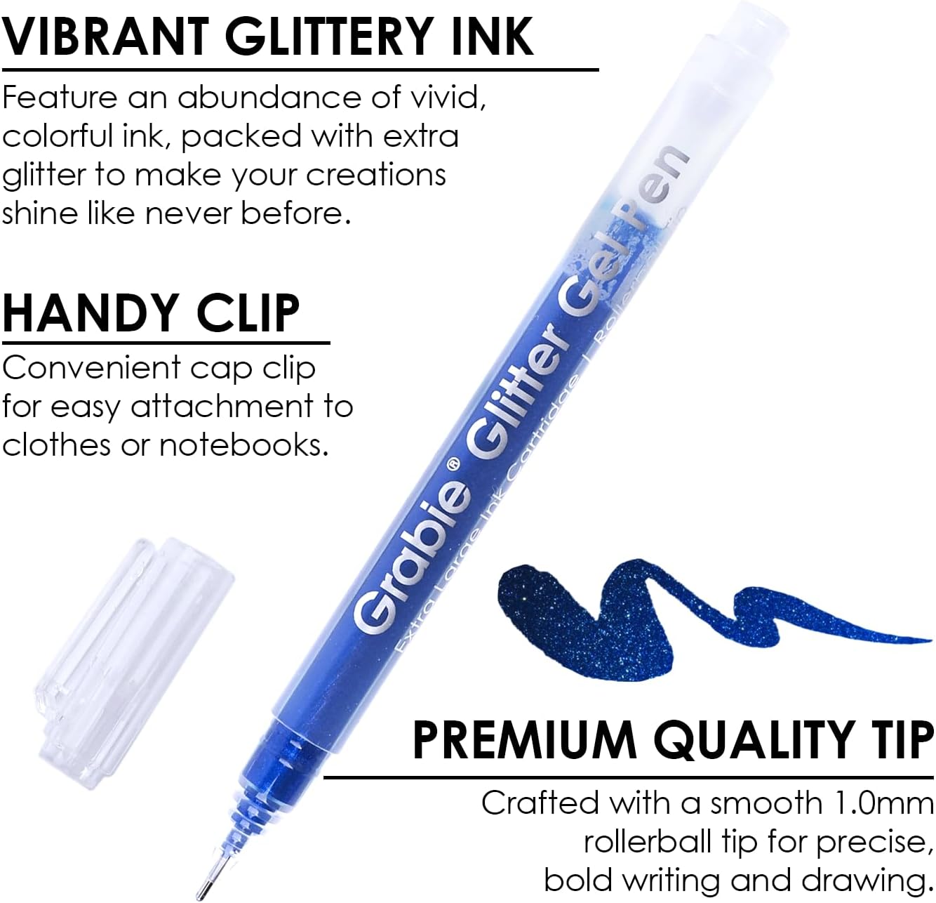 Grabie Jumbo Glitter Gel Ink Pen Set Of 18, Metallic Vibrant Sparkle Gel Pens for Coloring, Sparkle Markers, Glitter Pens for Adults (18 Colors Jumbo Gel Pens)