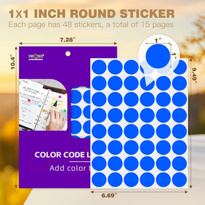 PARLAIM 1 inch Round Blue Dot Sticker,720PCS Permanent Adhesive Color Code Circle Sticker Labels for Office Classroom Garage Sale