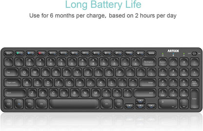 Arteck HB305-2 Universal Multi-Device Bluetooth Keyboard Ultra Compact Wireless Bluetooth Keyboard with Media Hotkeys for Windows iOS iPad OS Android Computer Desktop Laptop Surface Tablet Smartphone