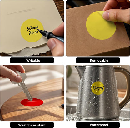 500 PCS Colored Dot Stickers 2 Inch Vinyl Yellow Circle Labels Removable Waterproof Color Coding Round Floor Sticker for Inventory School Marking Organization
