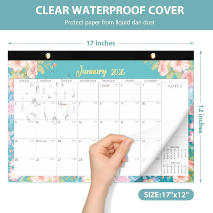 2026 Desk Calendar, Large Desktop/Wall Monthly Calendar 17'' x 12'' School Year Desk Planner for Teacher Family School Office Supplies (Flower-A, 17"x12"(Jan 2026-Jun 2027）)
