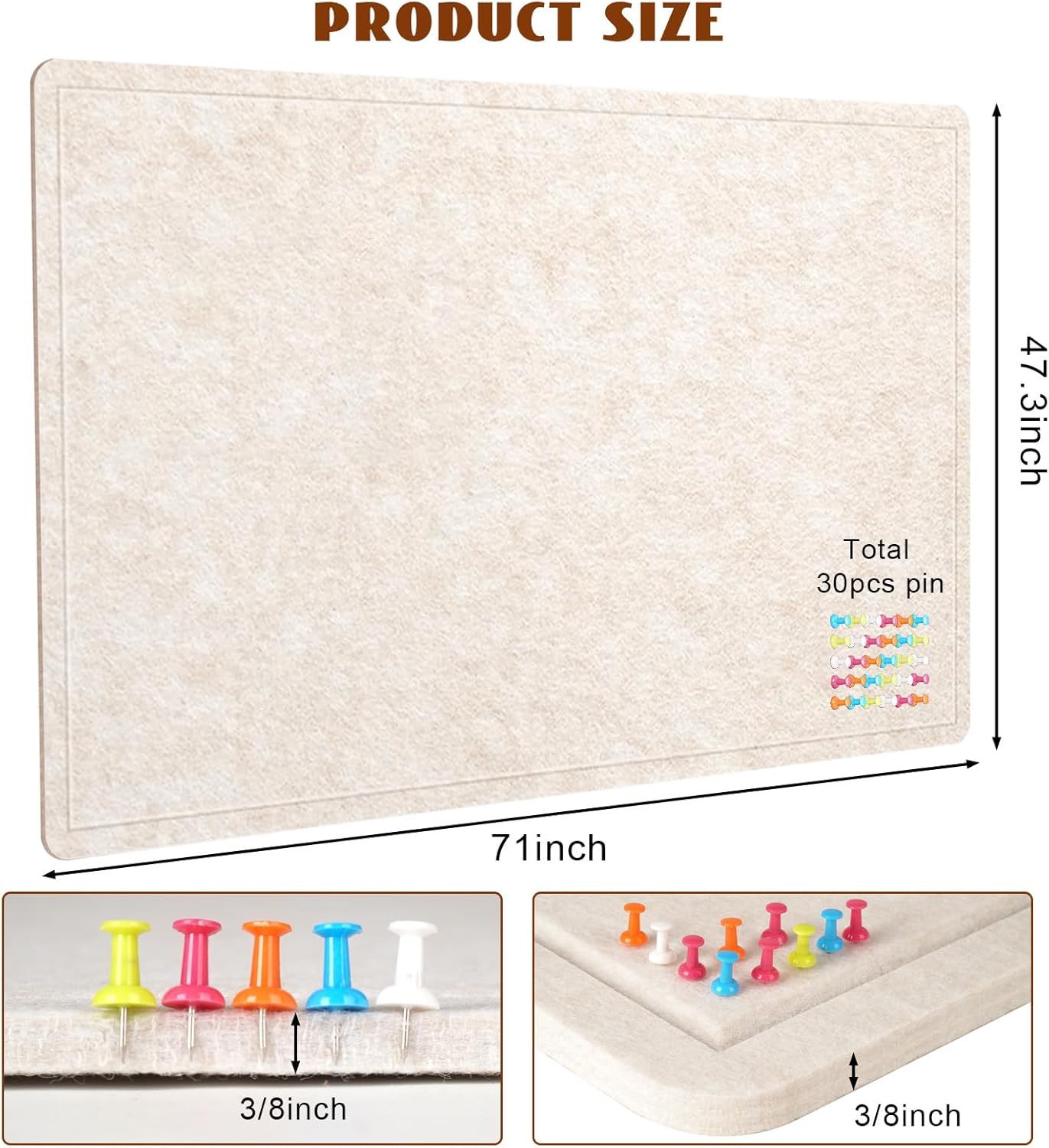Large Bulletin Board - 72 X 48 inches Cork Board with 30 Pushpin, 6' x 4' Cork Board for Walls Pin Board, Self-Adhesive Felt Board Vision Board Foldable Photo Board for Wall (Oatmeal)
