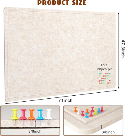 Large Bulletin Board - 72 X 48 inches Cork Board with 30 Pushpin, 6' x 4' Cork Board for Walls Pin Board, Self-Adhesive Felt Board Vision Board Foldable Photo Board for Wall (Oatmeal)