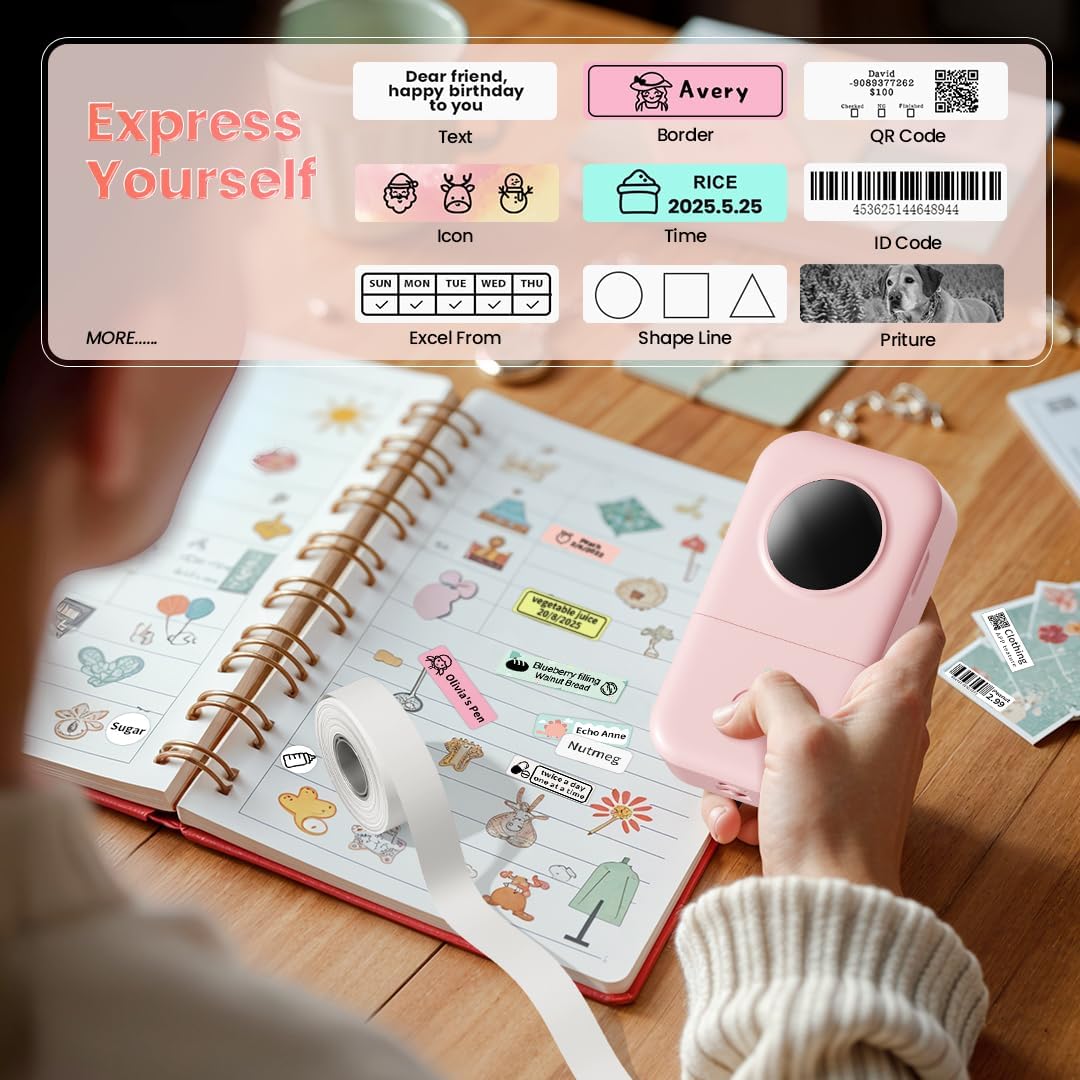 Phomemo D30 Label Maker Machine with 3 Tapes - White Clear Gold Labels, Portable Handheld Bluetooth Mini Label Maker Printer, Multiple Templates for Smartphone Thermal Small Label Printer Rechargeable