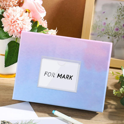 Chinco 50 Pack Clear Adhesive Pockets, Labels for Storage Bins, Plastic Self Adhesive Index Card Holder with Top Open for Organizing Bins Box Drawer(3.1 x 3.9 Inches)