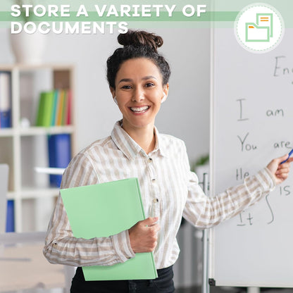 Henoyso 72 Pcs Plastic Folder with Clear Front Pocket and 3 Prong Plastic Folders with Card Slot Pocket Folders with Prongs for School Office (Light Green)