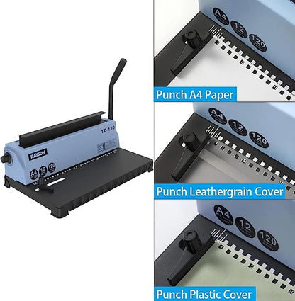 Rayson TD-130 Wire Binding Machine (Square Holes) Punch 12 Sheets/Bind 120 Sheets with Sturdy Metal Construction