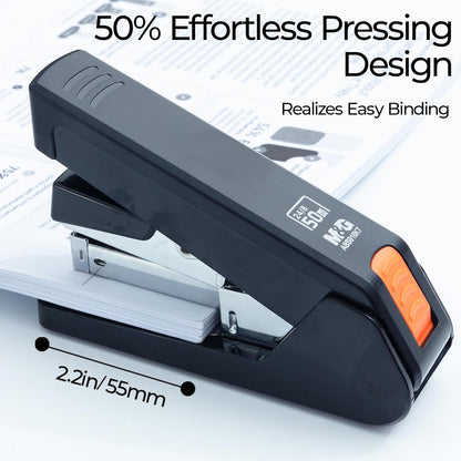 M&G Effortless Stapler 50 Sheet Capacity One-Touch Stapling, Heavy Duty Desktop Stapler Includes 1000 Staples and Remover, Portable Handheld Staplers for Home & Office (Black)