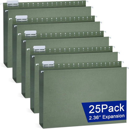 gisgfim 25 Pack Reinforced 11x17 Hanging File Folders 1/5 Cut Heavy Duty Hanging File Folders with Plastic Tabs & Label Cards Expanding Hangers File Organizer for Drawing Engineering Document (Green)