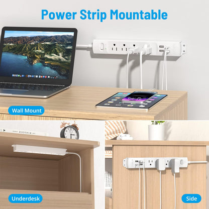 TROND Surge Protector Power Strip with USB, Ultra Thin Flat Plug 15ft Long Extension Cord 1625W, 3 USB A & 1 Type C, 4 AC Outlets 1440J Surge Protection for Wall Mount for Home Office Dorm Room, White