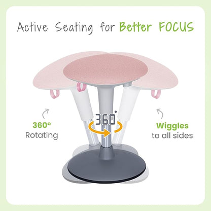 Wobble Stool for Kids Ages 7–12; Adjustable Height Wobble Stools for Classroom Seating with Soft Cushion; Flexible Wiggle Chair for Focus and ADHD Support + Bonus Visual Timer (Candy Pink)