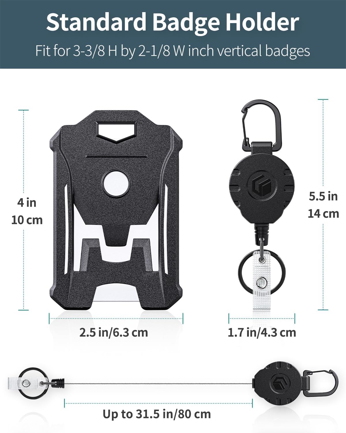 Uniclife 2 Pack Heavy Duty Badge Holder Vertical Hard Plastic Case with Retractable Keychain Badge Reel for up to 8 oz Hard Card Protector with Clear Window Tactical ID Holder