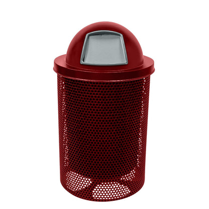RDT-P-TXTBUR Heavy Duty Round Trash Receptacle with Dome Top, Liner Included, 32 Gallon, Textured Burgundy, Made in America
