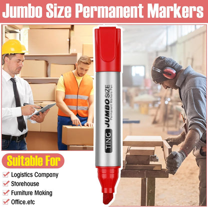 Fuutreo 10 Pack Jumbo Permanent Markers Bulk Large Chisel Tip Permanent Markers Quick Drying Waterproof Big Huge Poster Pens for Office, Logistics Company and More(Red)