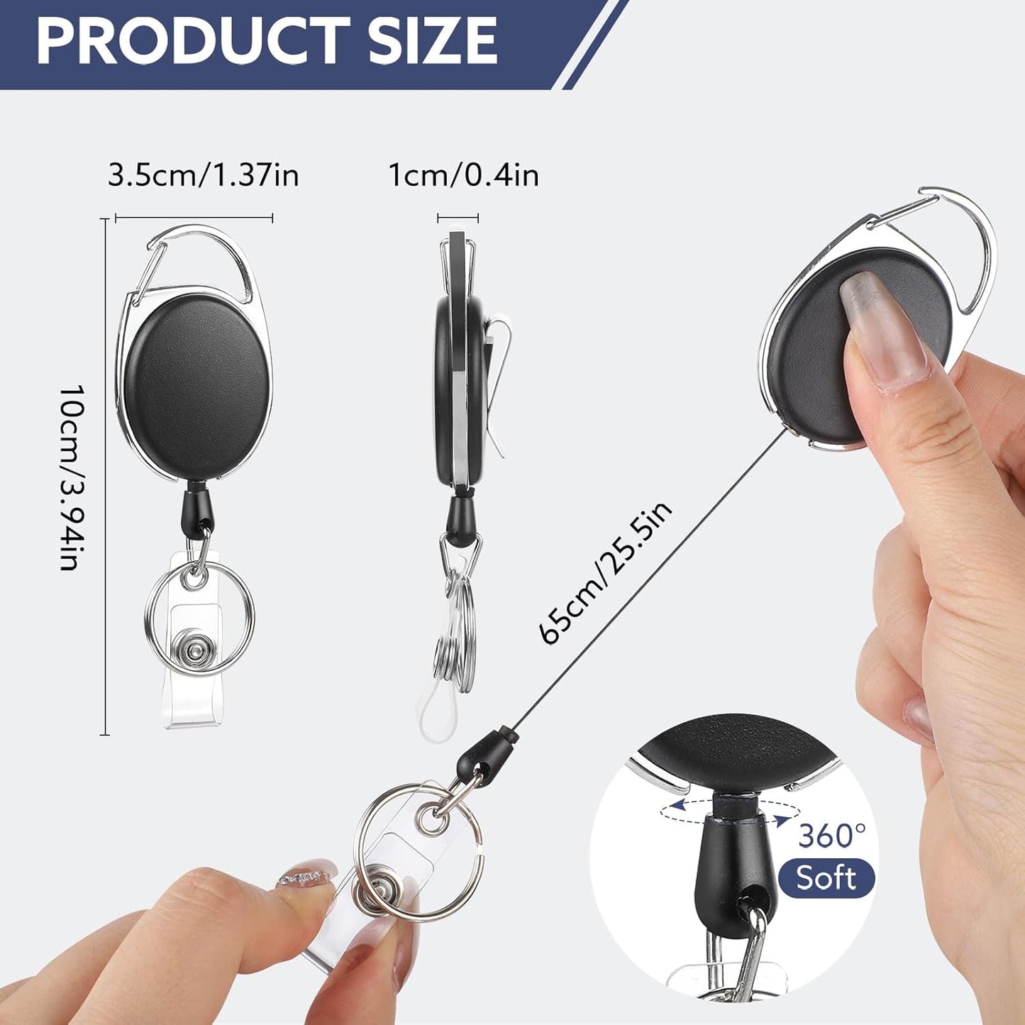 80 Pack Badge Reels Retractable ID Badge Holder with Carabiner Heavy Duty Badge Reel Clip and Key Chain for Work Office