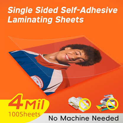 Self Adhesive Laminating Sheets,4Mil 8.5x11inches,Bulk Package 100Sheets Self Sealing Laminating Sheets, Self Adhesive Contact Paper,Clear Laminate Sheets for Stickers,No Machine Needed