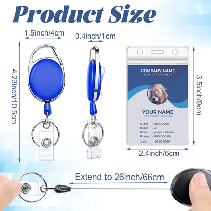 Laumoi Heavy Duty Retractable Badge Holder Reel with Belt Clip Keyring and Waterproof Vertical ID Card Holders for ID Name Card Keychain Badge(6 Colors)
