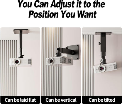Projector Stand - Single Hole Hanging Height Adjustable Wall Ceiling Mount, Universal Mount with Retractable Arms - Aluminum Alloy Material, Load 33 lbs - Black