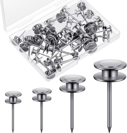 Ferraycle 40 Piece Double Headed Picture Hangers Nails 4 Size Long Thumb Tacks for Wall Hanging Decorative Nails Push Pins Picture Hooks for Drywall Photo Decor, 10/20/ 30/ 50lb(Silver)