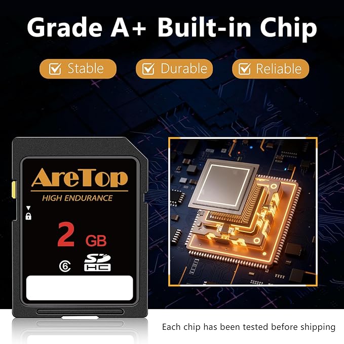 AreTop SD Card 2GB, 5 Pack Class 6 SDHC Memory Card, 5 Pack 2GB Full HD Video Secure Digital Cards for Cameras, DSLR, Action Cams and Trail Camera