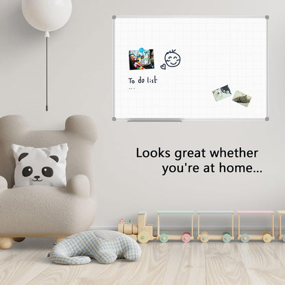 JILoffice Magnetic Dry Erase Planning Board, Grid Pattern White Board 48 x 36 Inch, Silver Aluminum Frame with Detachable Marker Tray for Office School and Home